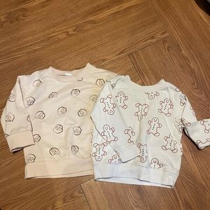 TWO Holiday Neutral Sweatshirts - Baby/Toddler Size 12 months